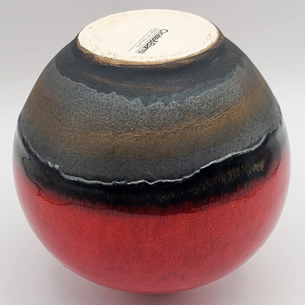Crate & Barrel Lava Drip Glaze Red Black Brown Round Bulbous Bud Vase Thailand - Picture 8 of 9